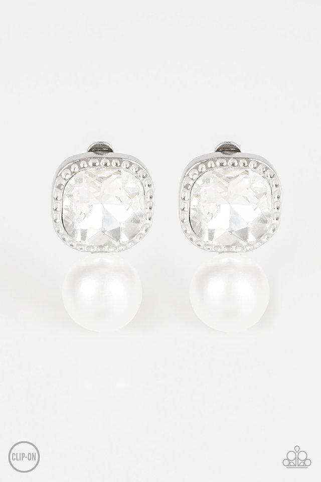 Gatsby Gleam - White Clip-On - Paparazzi Earring Image