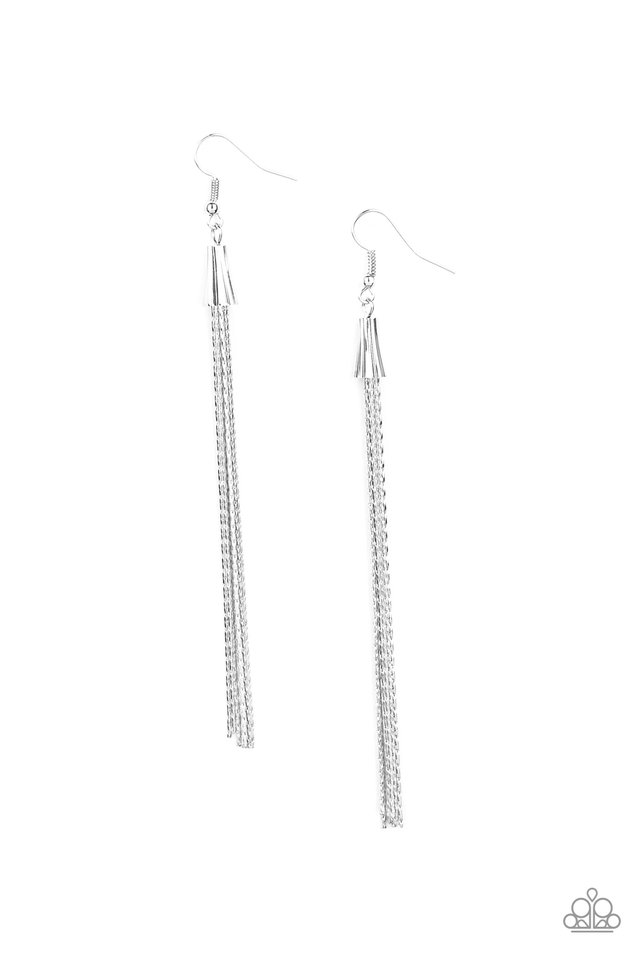 Shimmery Streamers - Silver - Paparazzi Earring Image