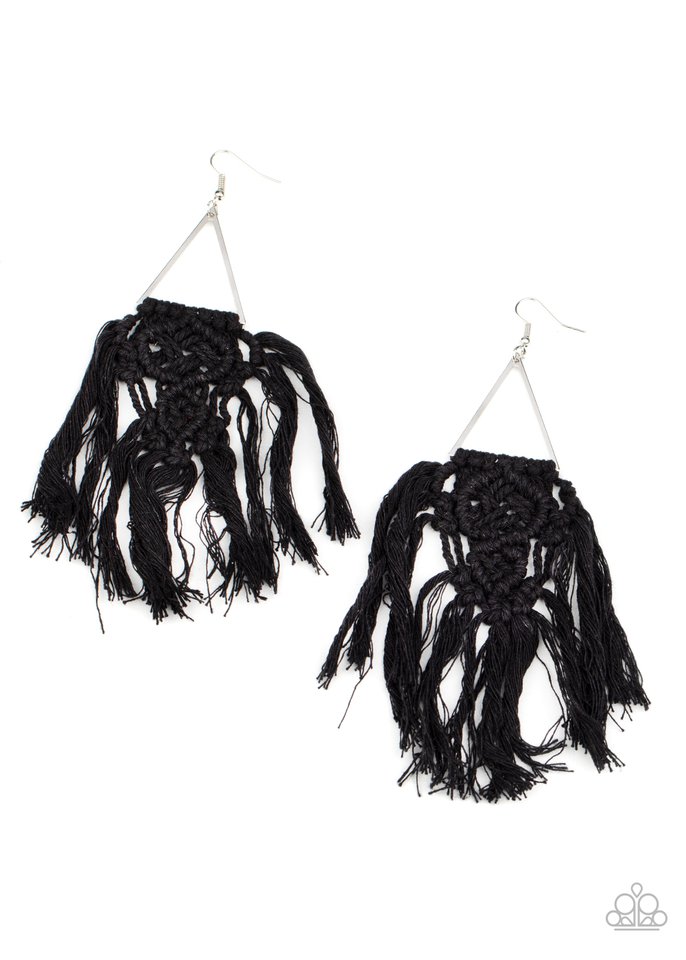 Modern Day Macrame - Black - Paparazzi Earring Image