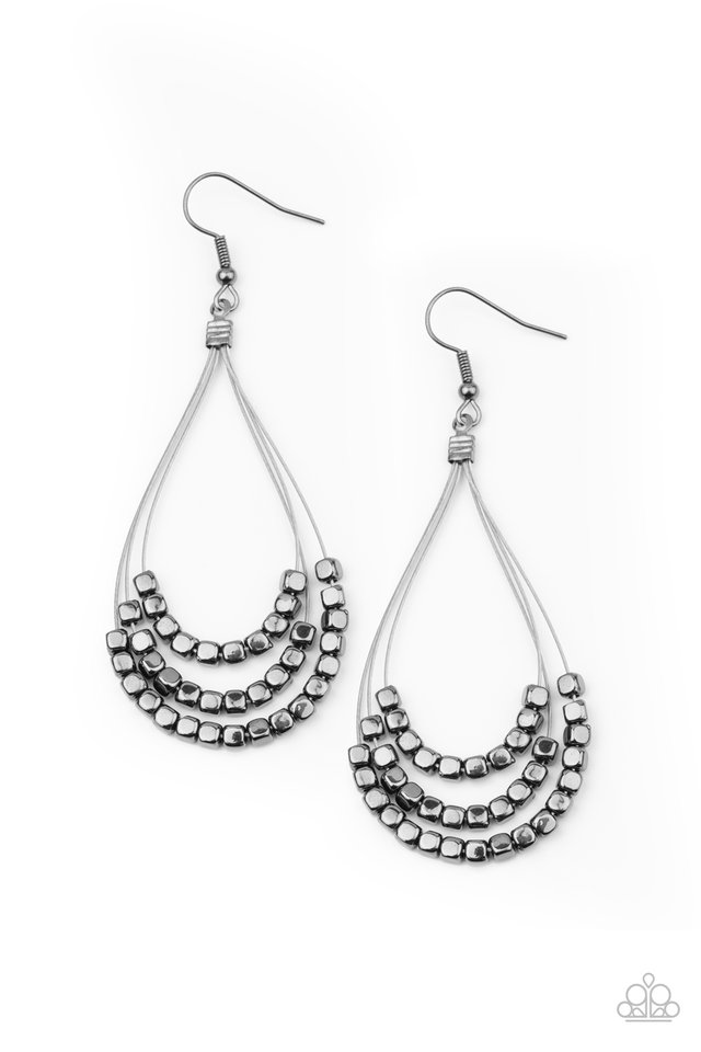 Off The Blocks Shimmer - Black - Paparazzi Earring Image