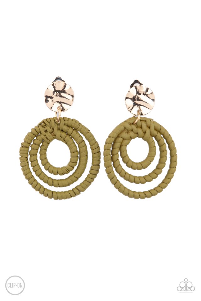 Whimsically Wicker - Green - Paparazzi Earring Image