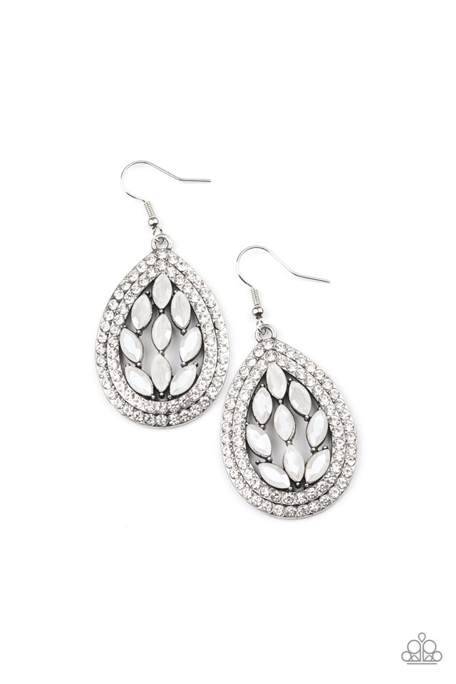 Encased Elegance - White - Paparazzi Earring Image