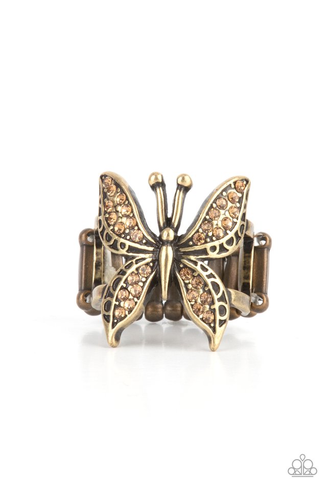 ​Blinged Out Butterfly - Brass - Paparazzi Ring Image