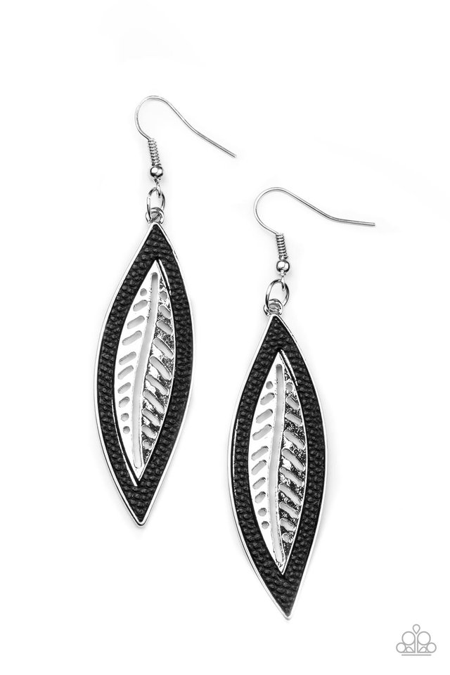 ​Leather Lagoon - Black - Paparazzi Earring Image