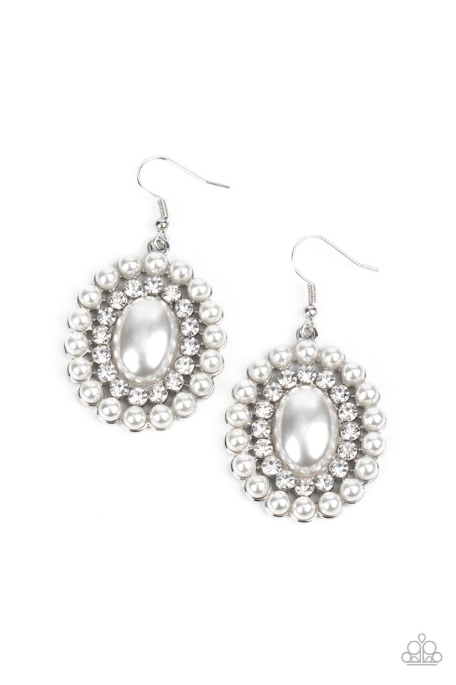 Dolled Up Dazzle - White - Paparazzi Earring Image