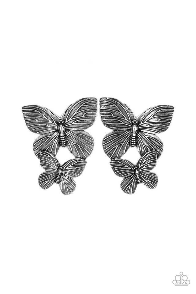 Blushing Butterflies - Silver - Paparazzi Earring Image