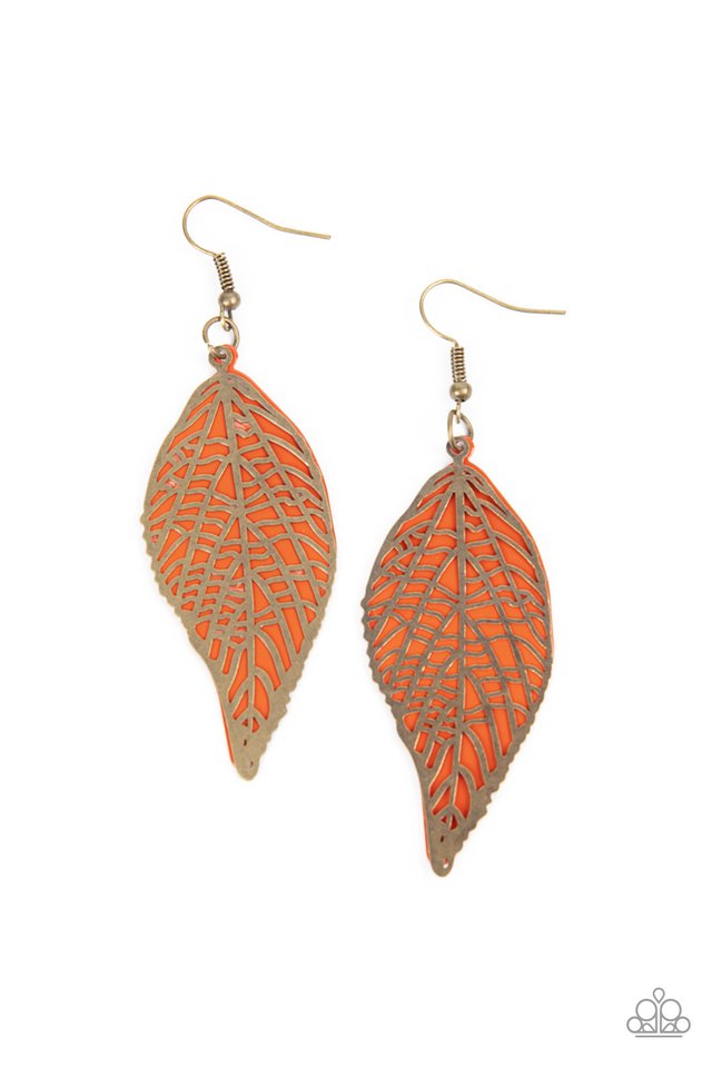 ​Leafy Luxury - Orange - Paparazzi Earring Image