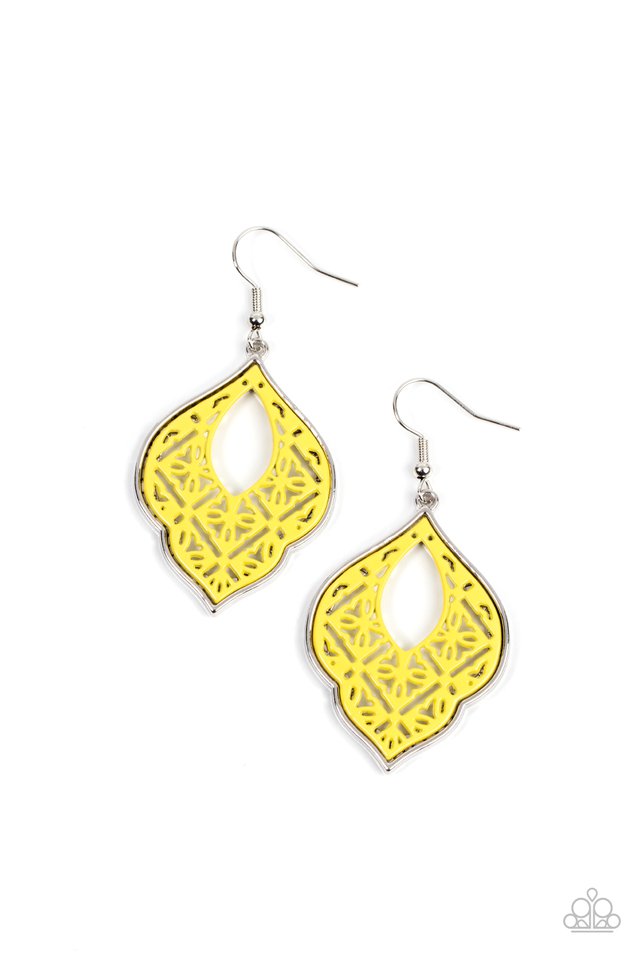 Thessaly Terrace - Yellow - Paparazzi Earring Image