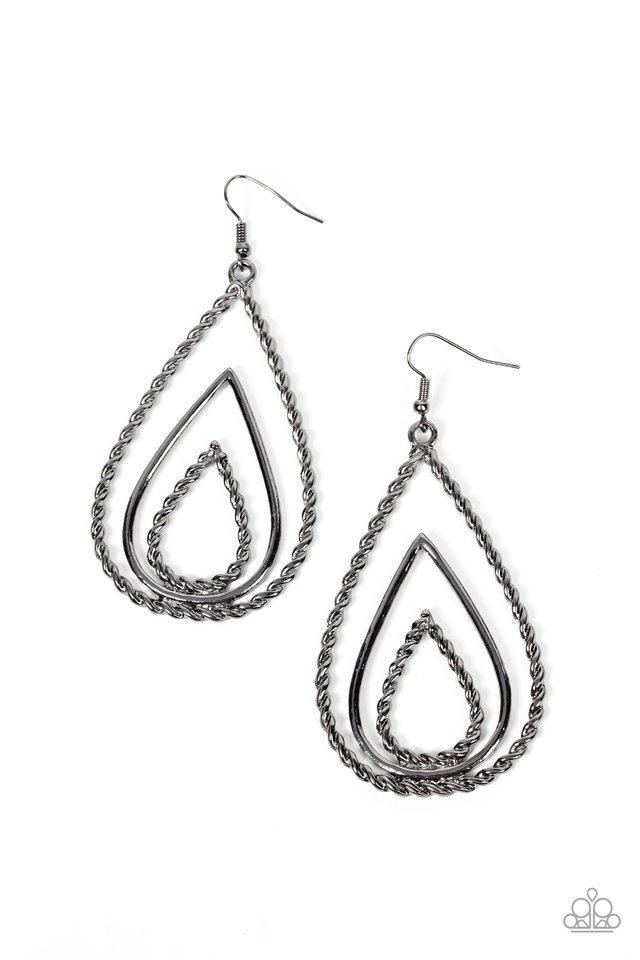 Tastefully Twisty - Black - Paparazzi Earring Image