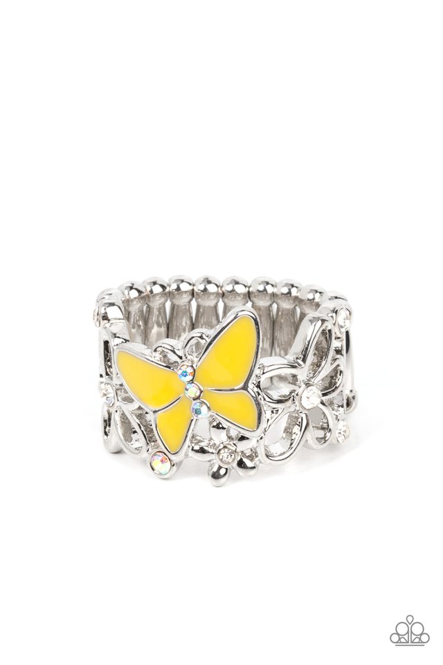 All FLUTTERED Up - Yellow - Paparazzi Ring Image