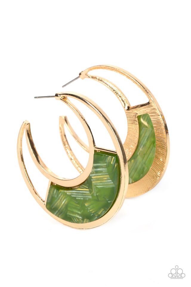 ​Contemporary Curves - Green - Paparazzi Earring Image