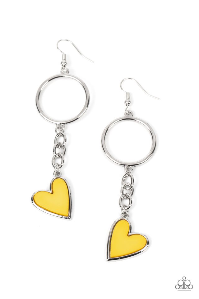 Don’t Miss a HEARTBEAT - Yellow - Paparazzi Earring Image